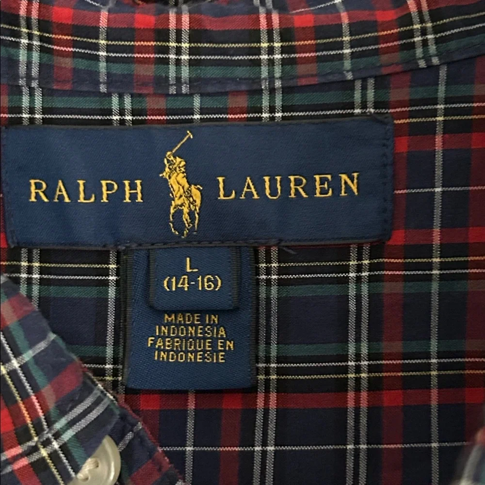 Ralph Lauren boys Size Large 14-16 long sleeve button down‎ plaid shirt.